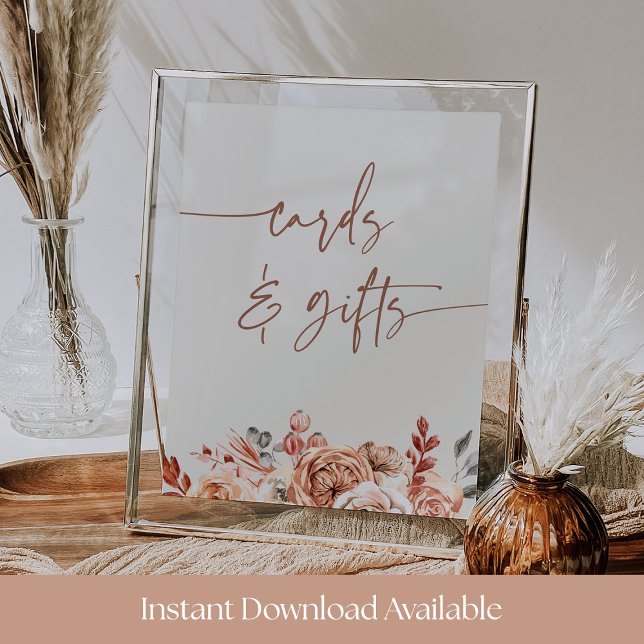 Affiche Cozy Fall Floral Baby Shower Cards & Gifts Sign (Créateur téléchargé)