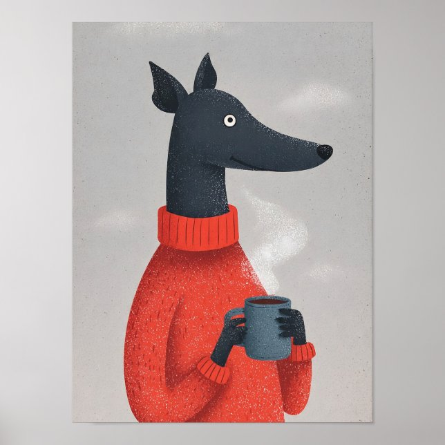 Affiche Cozy Greyhound Dog Poster–Anthropomorphic Pet Art (Devant)