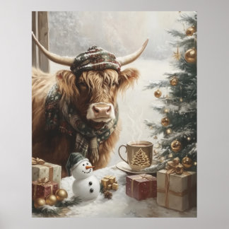Affiche Cozy Highland Cow Christmas Farmhouse Wall Art