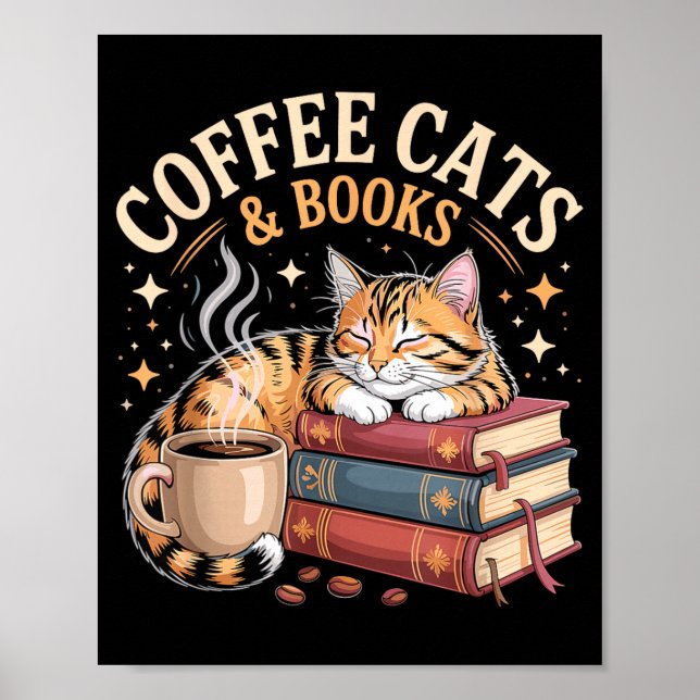 Affiche Cozy Reading Cat Coffee And Books Lover Artwork  (Devant)
