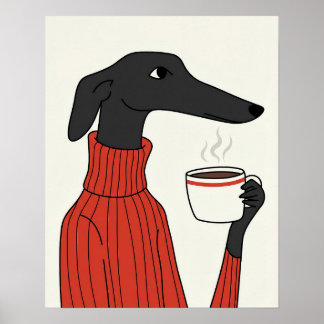 Affiche Cozy Saluki Coffee Illustration