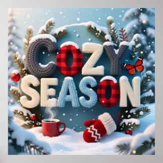 Affiche "Cozy Season" Winter Knit & Plaid Typography Snowy
