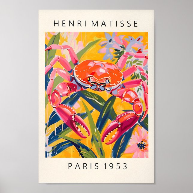 Affiche Crab Print, Beachy Dopamine Decor, Matisse Poster, (Devant)