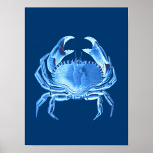 Affiche Crab Sea Life Imprimer, Indigo Bleu et Blanc Poste