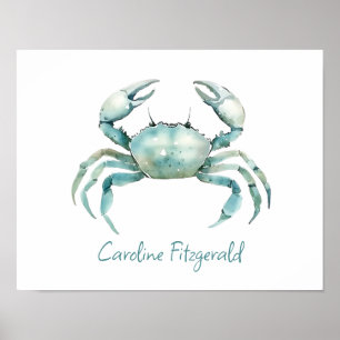 Affiche Crabe aquarelle côtier personnalisé