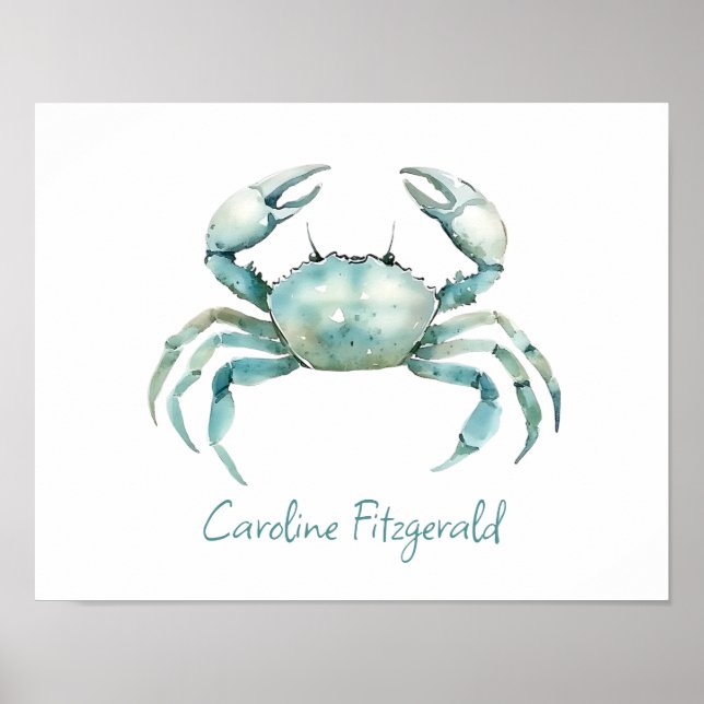 Affiche Crabe aquarelle côtier personnalisé (Devant)