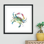 Affiche Crabe bleu aquarelle<br><div class="desc">Ajoutez du charme côtier à votre maison de plage, à votre chalet Cape Cod ou à votre retraite Maryland avec cette carte d'aquarelle de crabe bleu éclatante. Doté de ma simple aquarelle de crabe originale dans des tons riches de rouge, vert, turquoise et bleu, cet article capture la beauté des...</div>