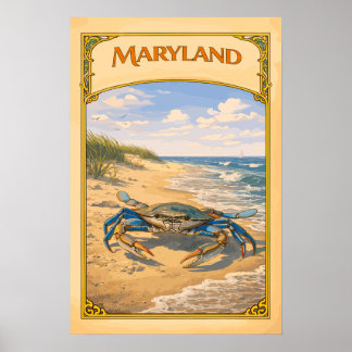 Affiche Crabe Bleu du Maryland Voyage Vintage