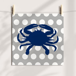 Affiche Crabe Bleu Marine Gris et Points Blancs