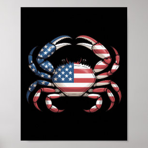 Affiche Crabe d'Amérique drapeau américain fruits de mer