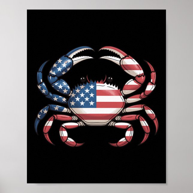 Affiche Crabe d'Amérique drapeau américain fruits de mer  (Devant)