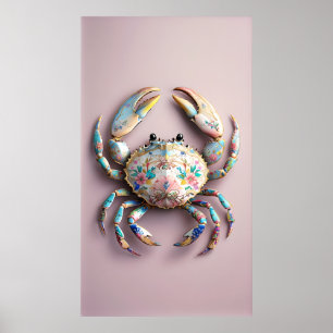 Affiche Crabe de porcelaine - Élégant art de coquillages f
