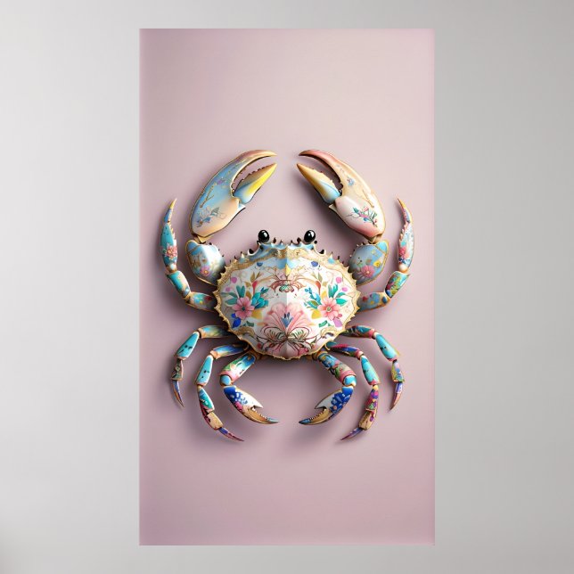 Affiche Crabe de porcelaine - Élégant art de coquillages f (Devant)