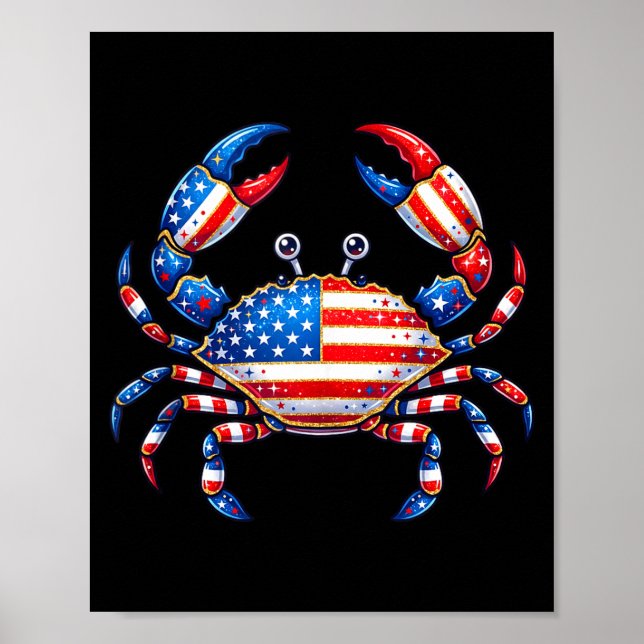 Affiche Crabe drapeau américain patriotique fruits de mer  (Devant)