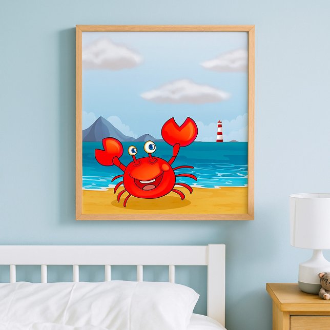 Affiche Crabe heureux sur la plage avec phare (Créateur téléchargé)