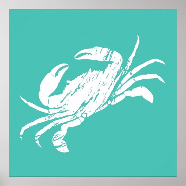 Affiche Crabe Imprimé Revêtement désossé Turquoise Bleu Fr (Devant)