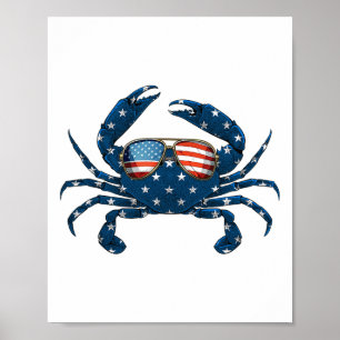 Affiche Crabe Patriotique - 4 Juillet Crustacé Usa Fruits