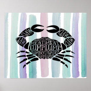 Affiche Crabe poissonnier pêcheur charcuterie découpe art