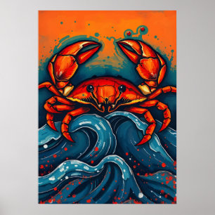 Affiche Crabe rouge vif - Créature marine audacieuse dans