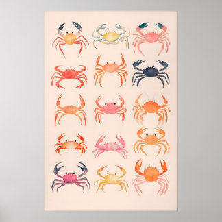 Affiche Crabs Watercolor Art Print Beach House Coastal