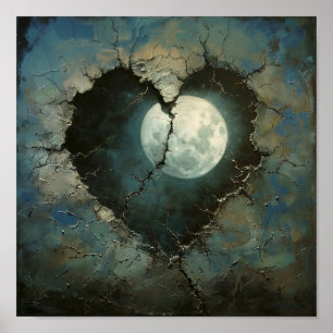 Affiche Cracked Moon Heart Wall Art