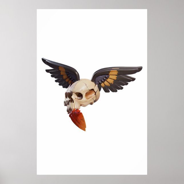 Affiche Cracked Skull with Wings and Feather (Devant)