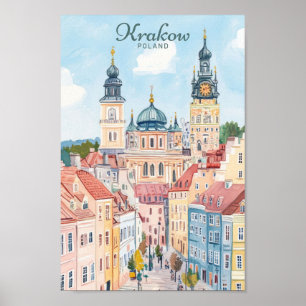 Affiche Cracovie Pologne Gouache Illustration Voyage