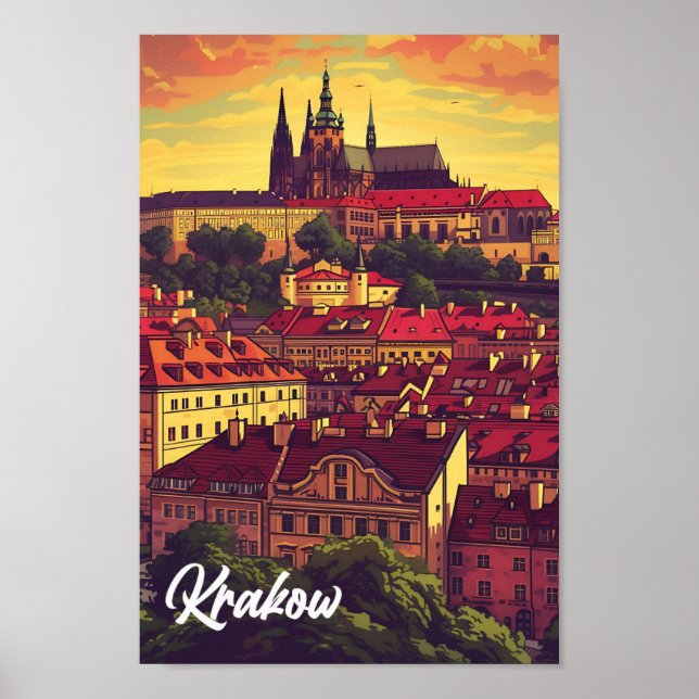 Affiche Cracovie Pologne Illustration de voyage artistique (Devant)