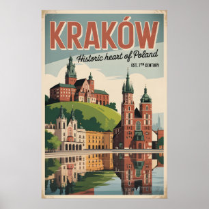 Affiche Cracovie Pologne Paysage Urbain Rétro Ciel Voyage 
