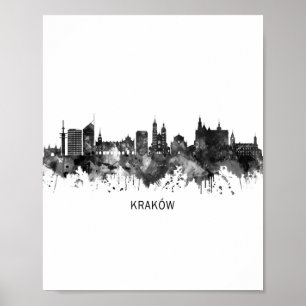 Affiche Cracovie Pologne Skyline BW