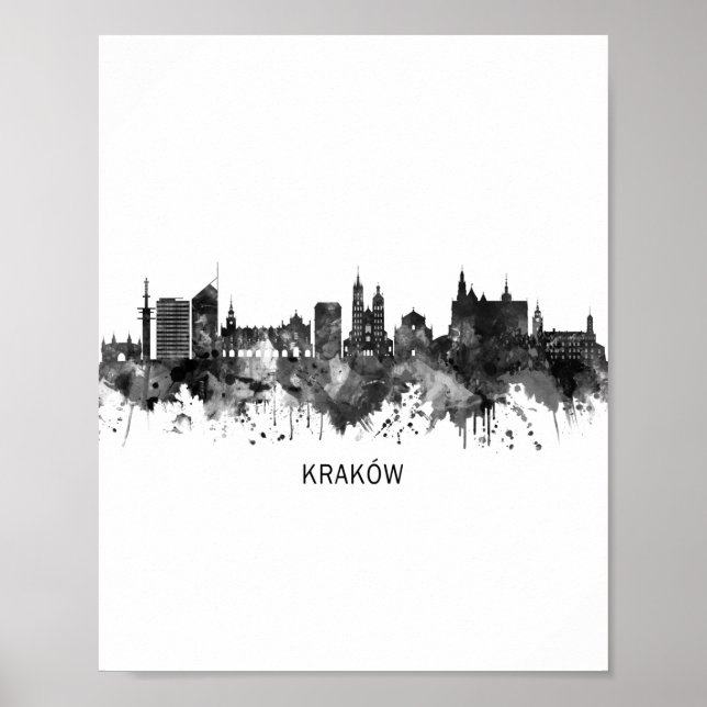 Affiche Cracovie Pologne Skyline BW (Devant)