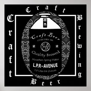 Affiche Craft Beer -Growler Black & White Oval Design
