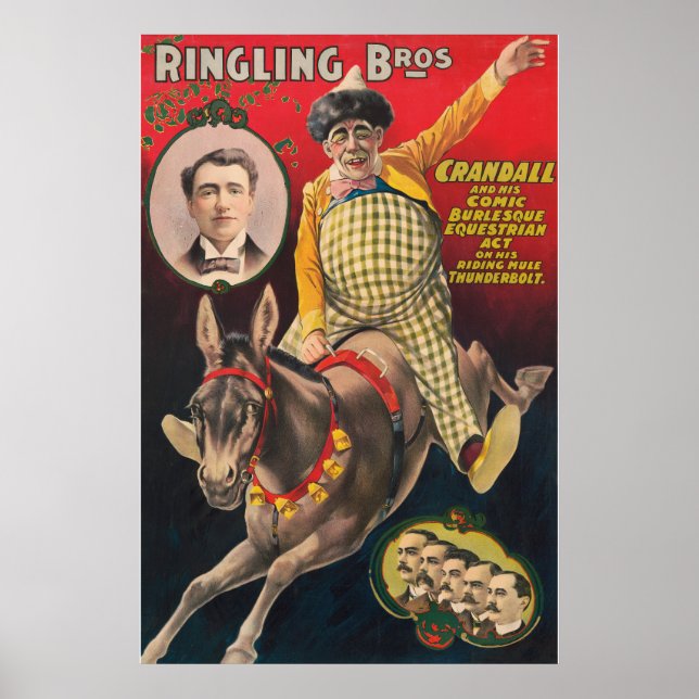 Affiche Crandall Le Clown En Train D'Interpréter Sa Mule (Devant)