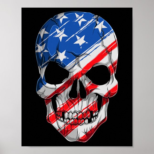 Affiche Crâne 4 juillet drapeau américain - Fête de l'Indé (Devant)