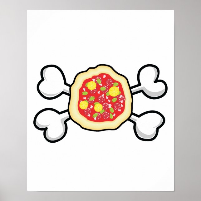 Affiche crâne à pizza et os croisés (Devant)