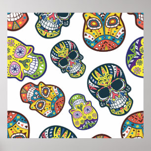 Affiche Crâne à sucre coloré : motif complexe.
