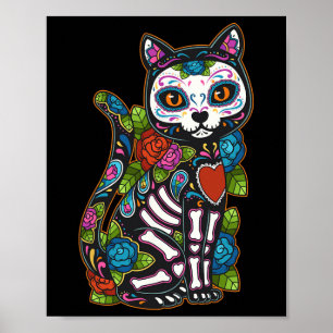 Affiche Crâne à sucre de chat Mexique Calavera Dia De Los 