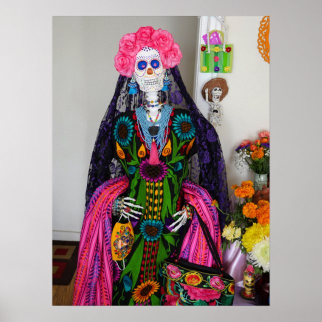 Affiche Crâne à sucre de la Catrina mexicaine pour le jour (Devant)