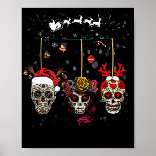 Affiche Crâne à sucre fleur mexicaine de Noël dans la n