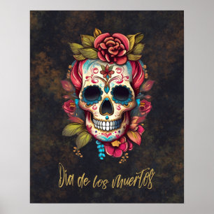 Affiche Crâne à sucre floral Día de los Muertos espagnol