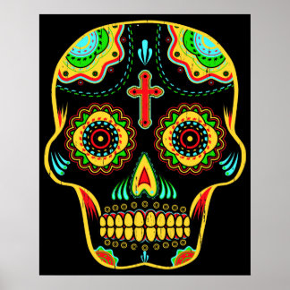 Affiche Crâne à sucre pleine couleur