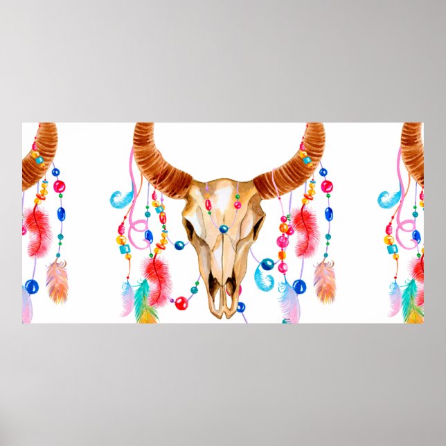 Affiche Crâne aquarelle en blanc (Devant)