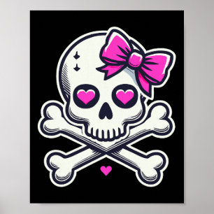 Affiche Crâne avec un noeud rose fille crâne Halloween 