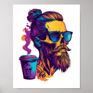 Affiche Crâne Caféiné � Squelette de Barista Drôle