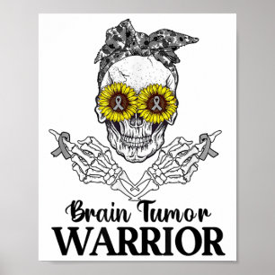 Affiche Crâne Cerveau Tumeur Guerrier Gris S Cancer Sensib