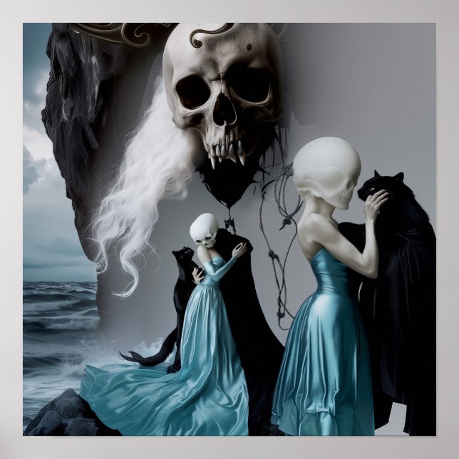 Affiche Crâne Chat Shadow Work Witchy AI Art Matte Value (Devant)