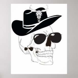 Affiche Crâne cowboy avec lunettes de soleil et Casquette 