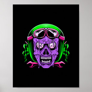 Affiche Crâne de cavalier zombie fondant néon