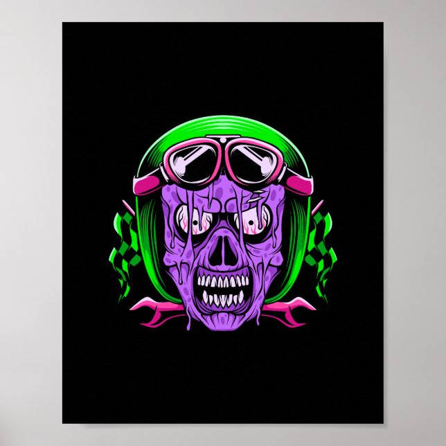 Affiche Crâne de cavalier zombie fondant néon (Devant)