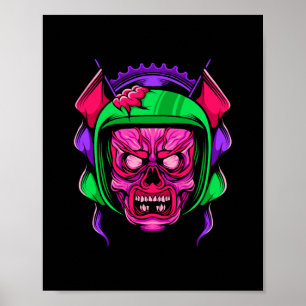 Affiche Crâne de cavalier zombie néon Art